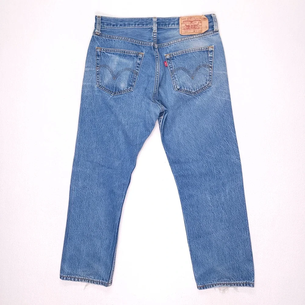 Levis 501 Mens Blue Medium Wash Straight Leg Button Fly Denim Jeans W32 L27